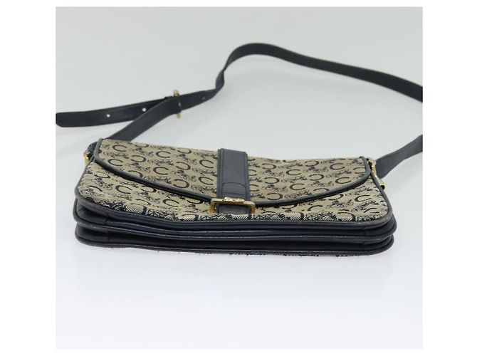 Céline Borsa a Spalla Celine C Sulky in Tela Blu Navy e Oro Auth 128714 D'oro - vista 5