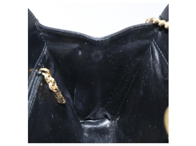 Borsa a Spalla Gancini Chain in Pelle Nera Oro Auth 128664 di Salvatore Ferragamo - vista 19