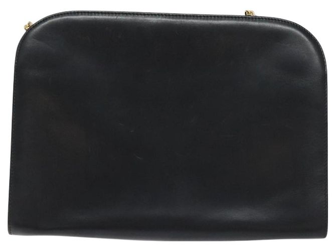 Borsa a Spalla Gancini Chain in Pelle Nera Oro Auth 128664 di Salvatore Ferragamo - vista 2