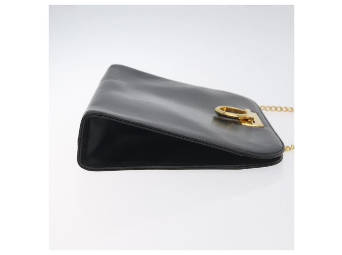 Borsa a Spalla Gancini Chain in Pelle Nera Oro Auth 128664 di Salvatore Ferragamo - vista 3
