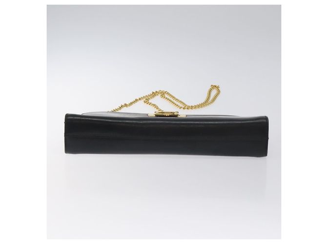 Borsa a Spalla Gancini Chain in Pelle Nera Oro Auth 128664 di Salvatore Ferragamo - vista 5