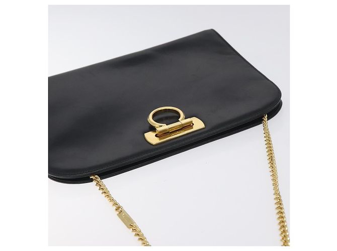 Borsa a Spalla Gancini Chain in Pelle Nera Oro Auth 128664 di Salvatore Ferragamo - vista 6