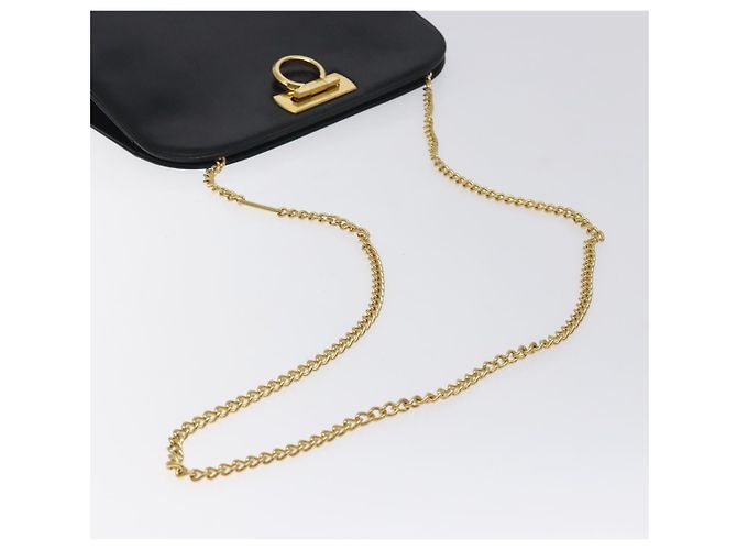 Borsa a Spalla Gancini Chain in Pelle Nera Oro Auth 128664 di Salvatore Ferragamo - vista 7