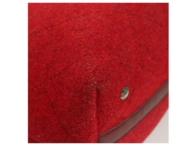 CHANEL Matelassé Kette Schultertasche Wolle 2-in-1 Rot CC Auth 127480 - Ansicht 10
