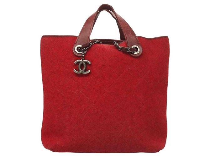 CHANEL Matelassé Kette Schultertasche Wolle 2-in-1 Rot CC Auth 127480 - Ansicht 13