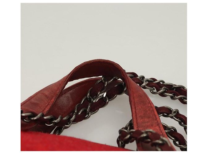 CHANEL Matelassé Kette Schultertasche Wolle 2-in-1 Rot CC Auth 127480 - Ansicht 14