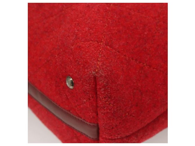 CHANEL Matelassé Kette Schultertasche Wolle 2-in-1 Rot CC Auth 127480 - Ansicht 15