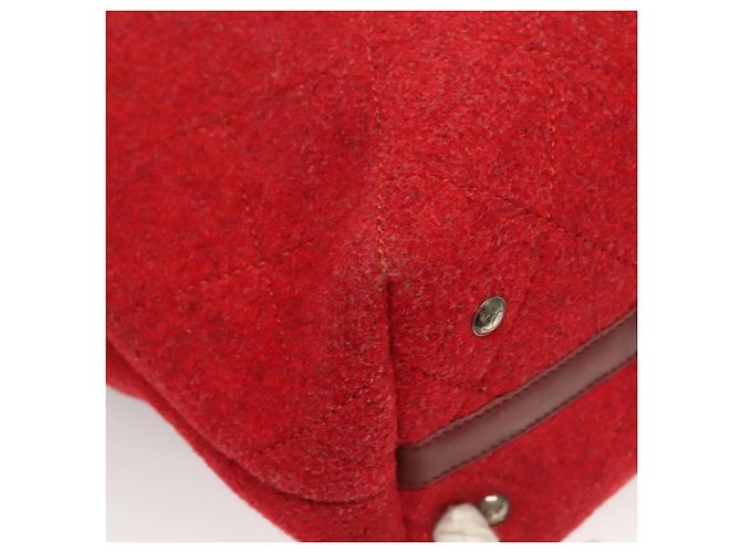 CHANEL Matelassé Kette Schultertasche Wolle 2-in-1 Rot CC Auth 127480 - Ansicht 16