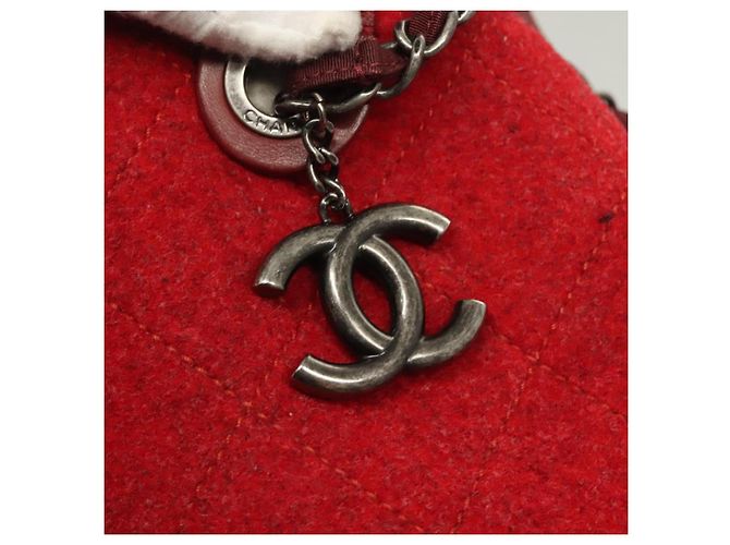 CHANEL Matelassé Kette Schultertasche Wolle 2-in-1 Rot CC Auth 127480 - Ansicht 18