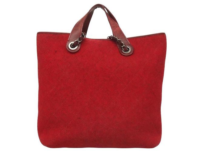 CHANEL Matelassé Kette Schultertasche Wolle 2-in-1 Rot CC Auth 127480 - Ansicht 2