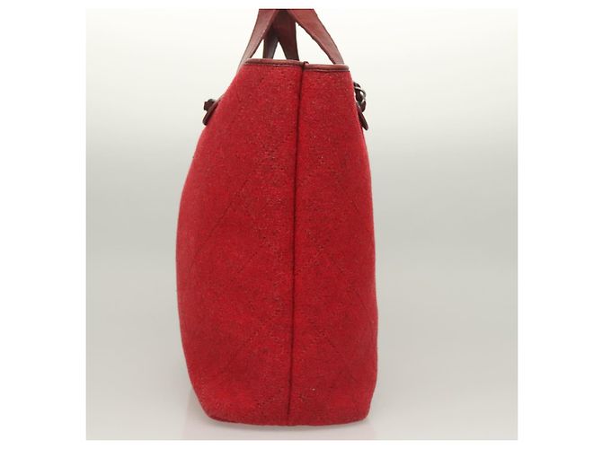 CHANEL Matelassé Kette Schultertasche Wolle 2-in-1 Rot CC Auth 127480 - Ansicht 3