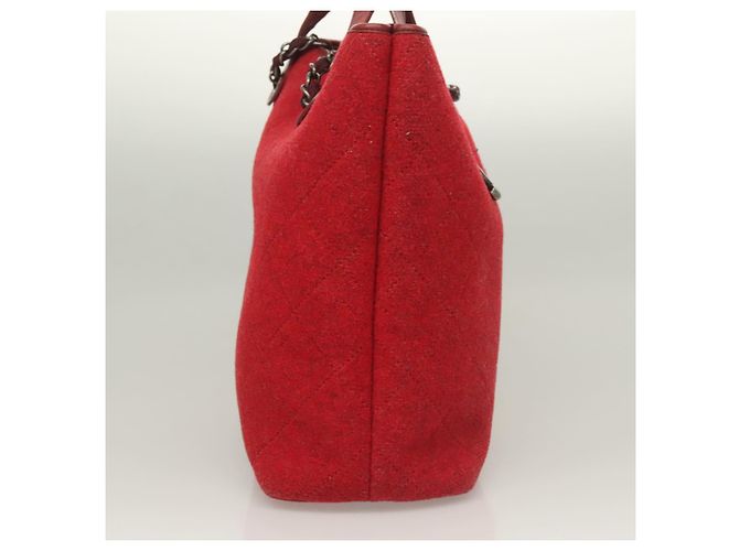 CHANEL Matelassé Kette Schultertasche Wolle 2-in-1 Rot CC Auth 127480 - Ansicht 4