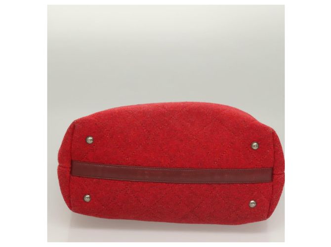 CHANEL Matelassé Kette Schultertasche Wolle 2-in-1 Rot CC Auth 127480 - Ansicht 5
