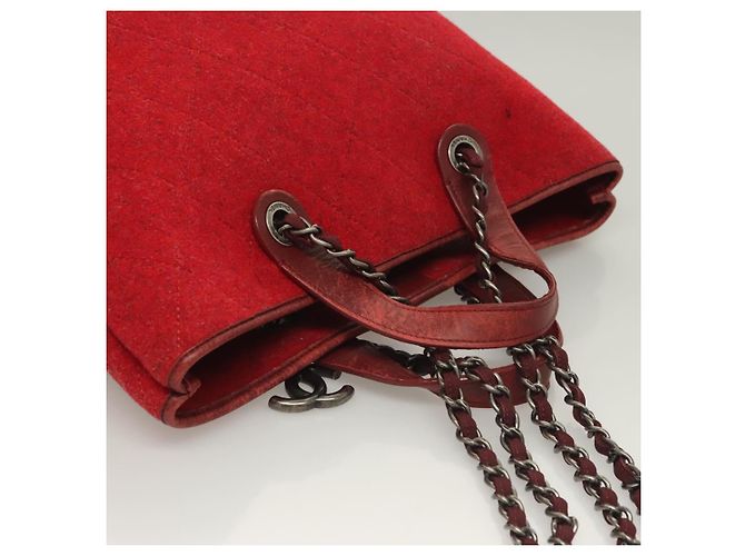 CHANEL Matelassé Kette Schultertasche Wolle 2-in-1 Rot CC Auth 127480 - Ansicht 6