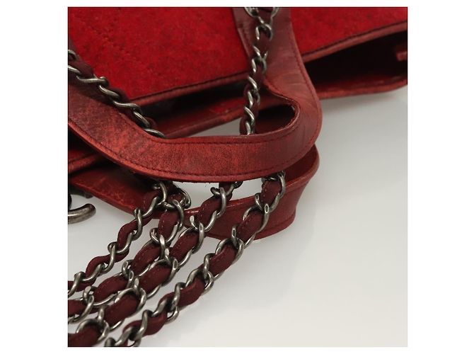 CHANEL Matelassé Kette Schultertasche Wolle 2-in-1 Rot CC Auth 127480 - Ansicht 7