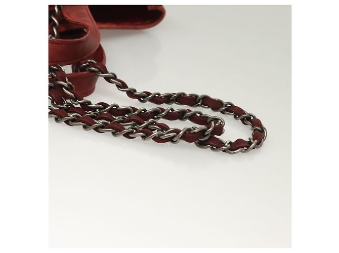 CHANEL Matelassé Kette Schultertasche Wolle 2-in-1 Rot CC Auth 127480 - Ansicht 8