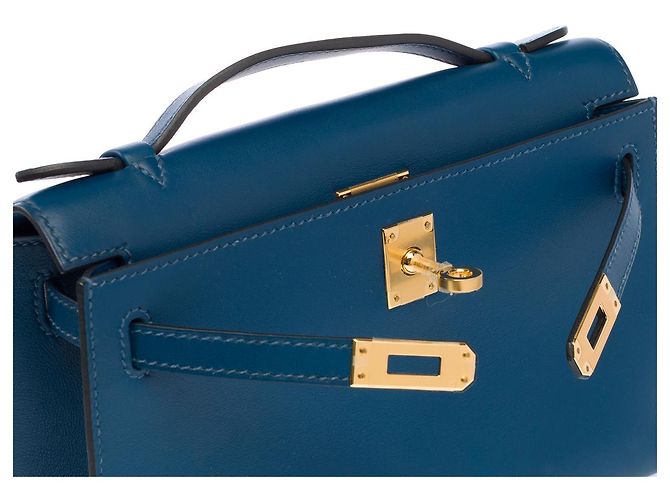 Hermès Borsa HERMES Kelly Mini in Pelle Blu - 102783 - vista 7