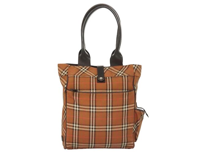 Burberry Nova Check Blue Label Tote Bag aus Canvas braun silber authentisch 129810 - Ansicht 13