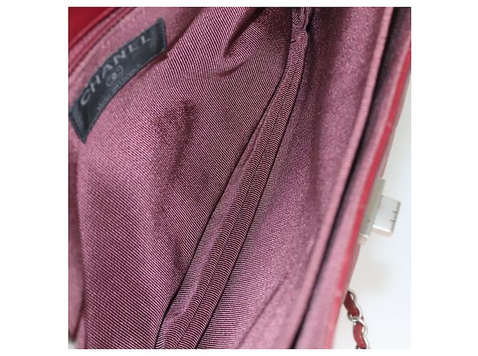 CHANEL Choco Bar Schultertasche aus Lammleder Rot Silber CC Auth BA3678 - Ansicht 10