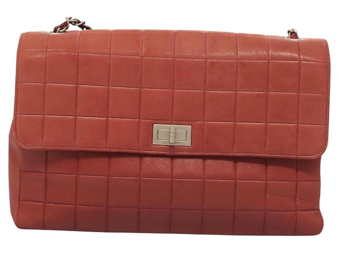 CHANEL Choco Bar Schultertasche aus Lammleder Rot Silber CC Auth BA3678 - Ansicht 13