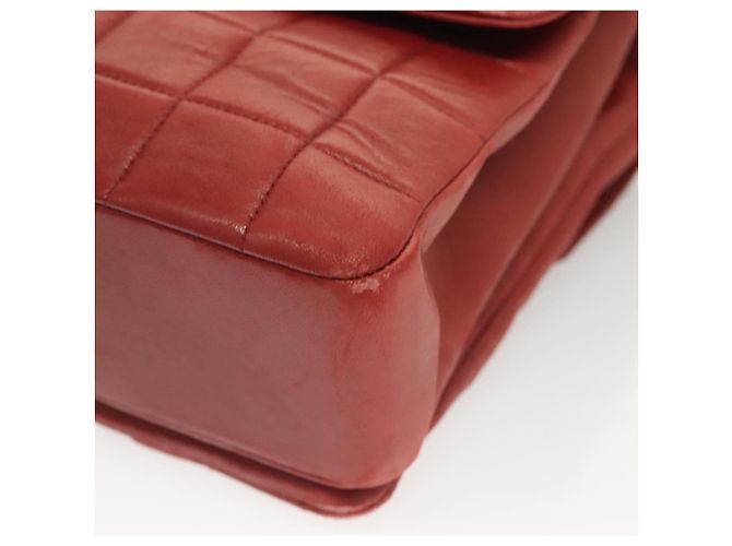 CHANEL Choco Bar Schultertasche aus Lammleder Rot Silber CC Auth BA3678 - Ansicht 15