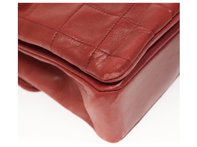 CHANEL Choco Bar Schultertasche aus Lammleder Rot Silber CC Auth BA3678 - Ansicht 16