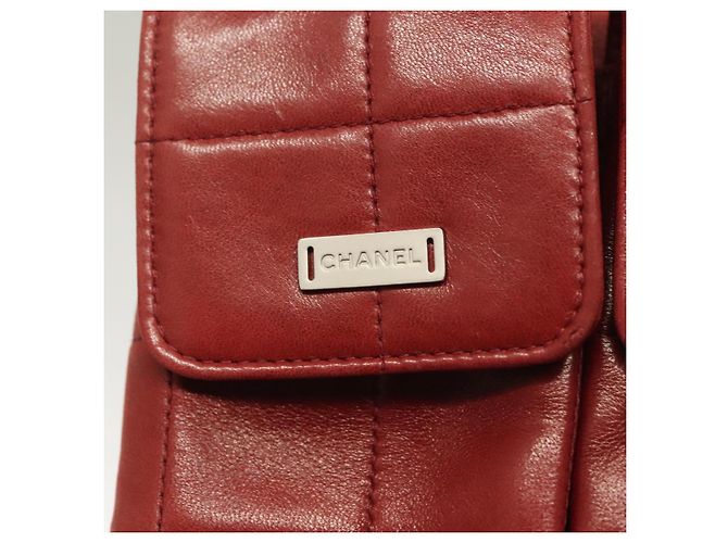 CHANEL Choco Bar Schultertasche aus Lammleder Rot Silber CC Auth BA3678 - Ansicht 17
