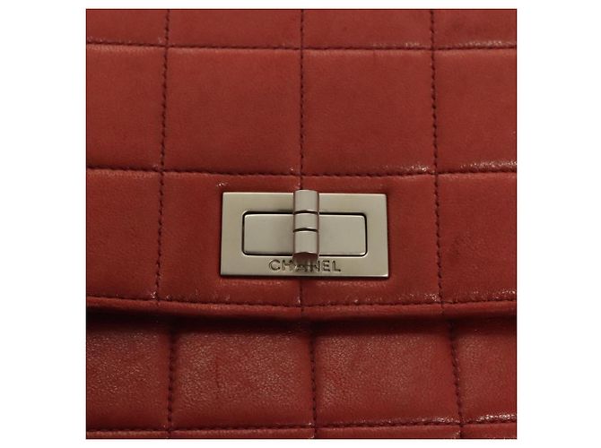 CHANEL Choco Bar Schultertasche aus Lammleder Rot Silber CC Auth BA3678 - Ansicht 18