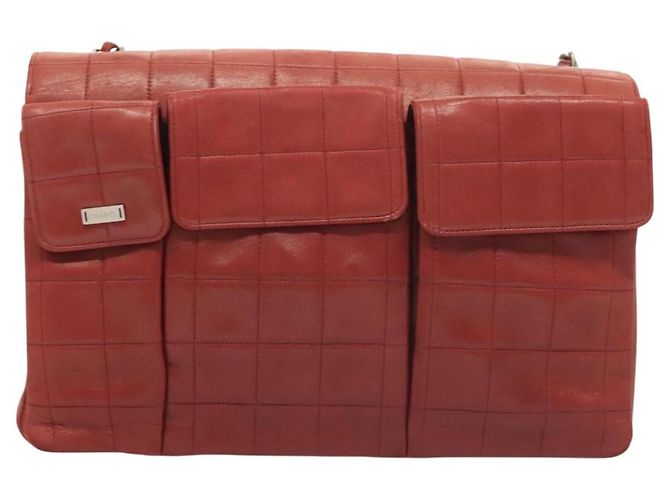 CHANEL Choco Bar Schultertasche aus Lammleder Rot Silber CC Auth BA3678 - Ansicht 2