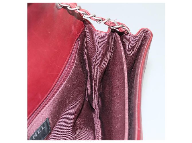 CHANEL Choco Bar Schultertasche aus Lammleder Rot Silber CC Auth BA3678 - Ansicht 20