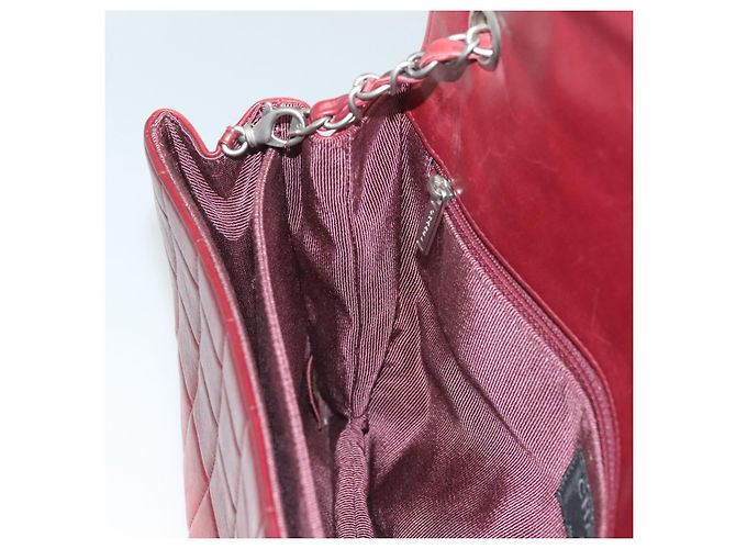 CHANEL Choco Bar Schultertasche aus Lammleder Rot Silber CC Auth BA3678 - Ansicht 21