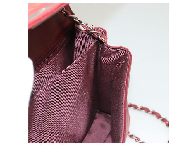 CHANEL Choco Bar Schultertasche aus Lammleder Rot Silber CC Auth BA3678 - Ansicht 23