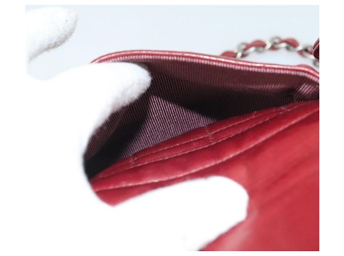 CHANEL Choco Bar Schultertasche aus Lammleder Rot Silber CC Auth BA3678 - Ansicht 25