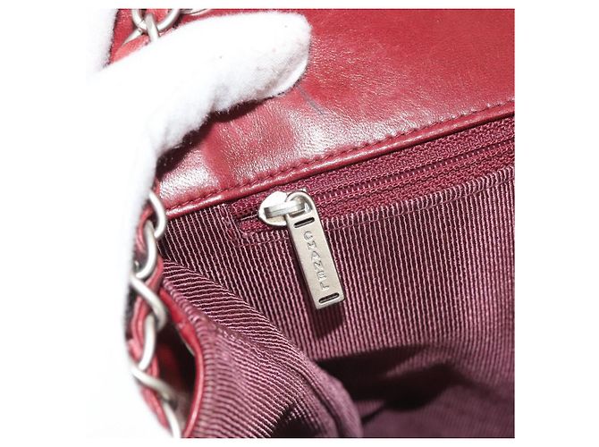 CHANEL Choco Bar Schultertasche aus Lammleder Rot Silber CC Auth BA3678 - Ansicht 26