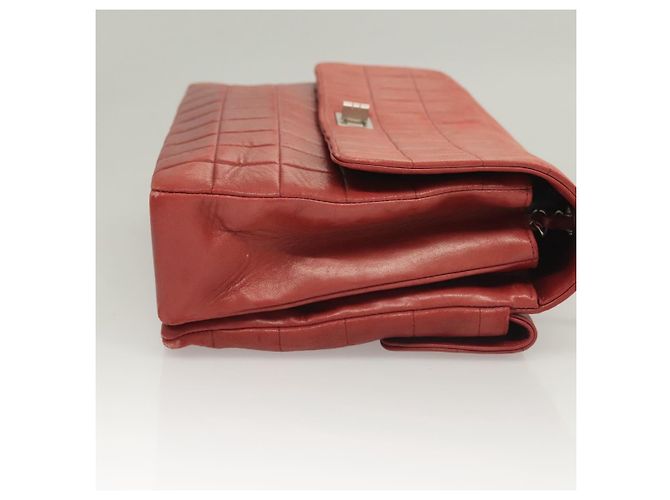CHANEL Choco Bar Schultertasche aus Lammleder Rot Silber CC Auth BA3678 - Ansicht 3