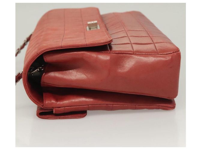 CHANEL Choco Bar Schultertasche aus Lammleder Rot Silber CC Auth BA3678 - Ansicht 4