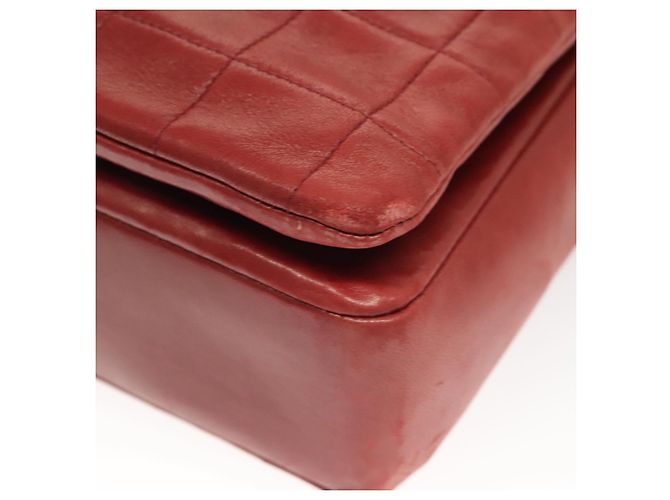 CHANEL Choco Bar Schultertasche aus Lammleder Rot Silber CC Auth BA3678 - Ansicht 9