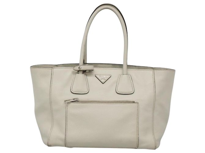 Prada Tote Bag aus Leder Weiß Silber Auth ep9305 - Ansicht 13