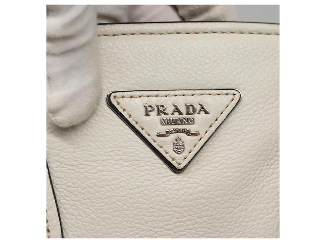 Prada Tote Bag aus Leder Weiß Silber Auth ep9305 - Ansicht 17