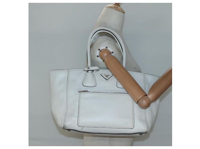 Prada Tote Bag aus Leder Weiß Silber Auth ep9305 - Ansicht 25