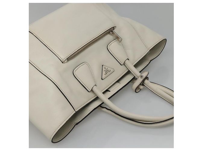 Prada Tote Bag aus Leder Weiß Silber Auth ep9305 - Ansicht 6