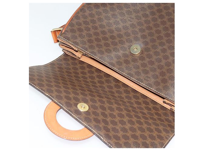 Céline Borsa a Spalla in Tela Macadam CELINE in Pelle PVC Marrone Oro Auth BA3852 D'oro - vista 17