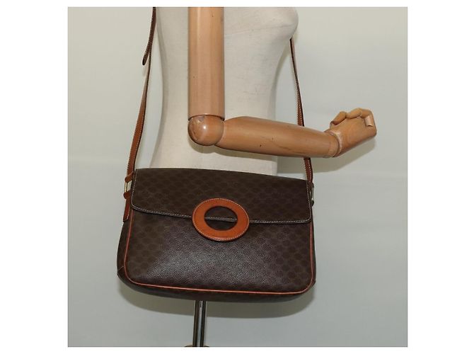Céline Borsa a Spalla in Tela Macadam CELINE in Pelle PVC Marrone Oro Auth BA3852 D'oro - vista 22