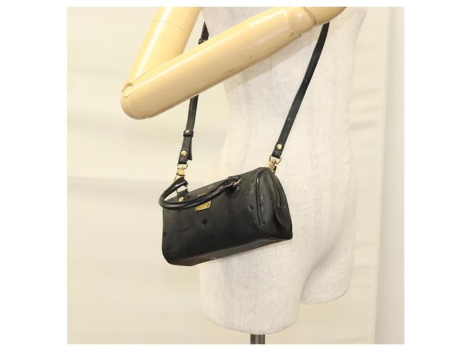 MCM Vicetos Logogram Borsa a Mano PVC 2in1 Nero Oro Auth 129547 D'oro - vista 21