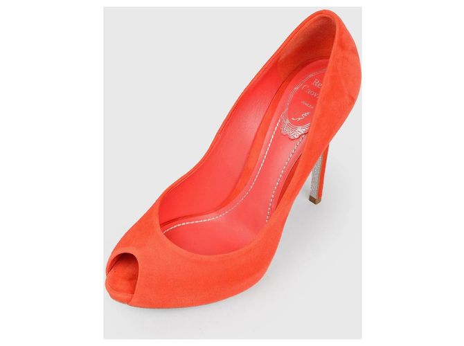 Décolleté Rene Caovilla in suede corallo - vista 3