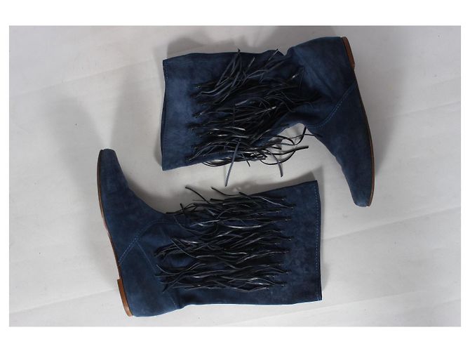Botas de camurça azul Casadei com franjas - vista 12