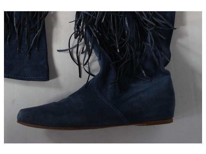 Botas de camurça azul Casadei com franjas - vista 13