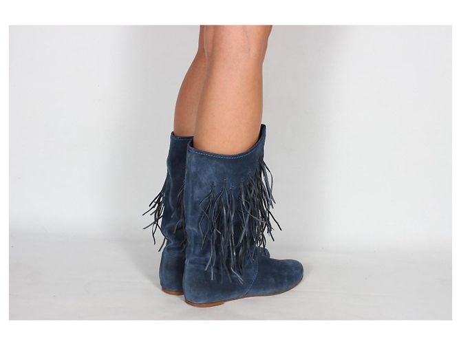Botas de camurça azul Casadei com franjas - vista 2