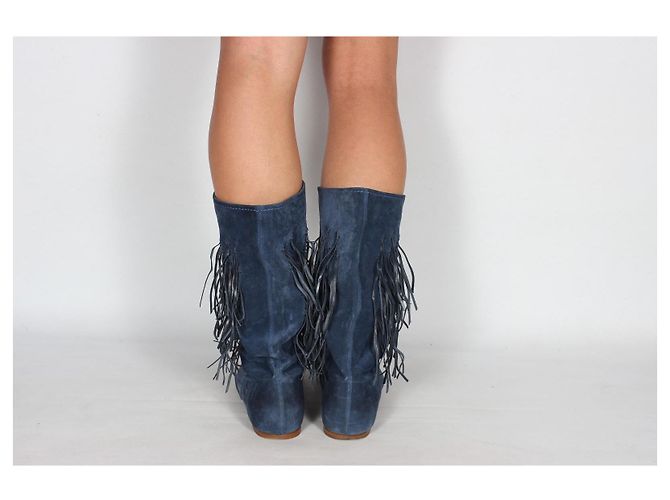 Botas de camurça azul Casadei com franjas - vista 3