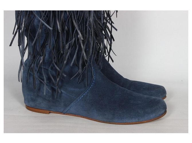 Botas de camurça azul Casadei com franjas - vista 4